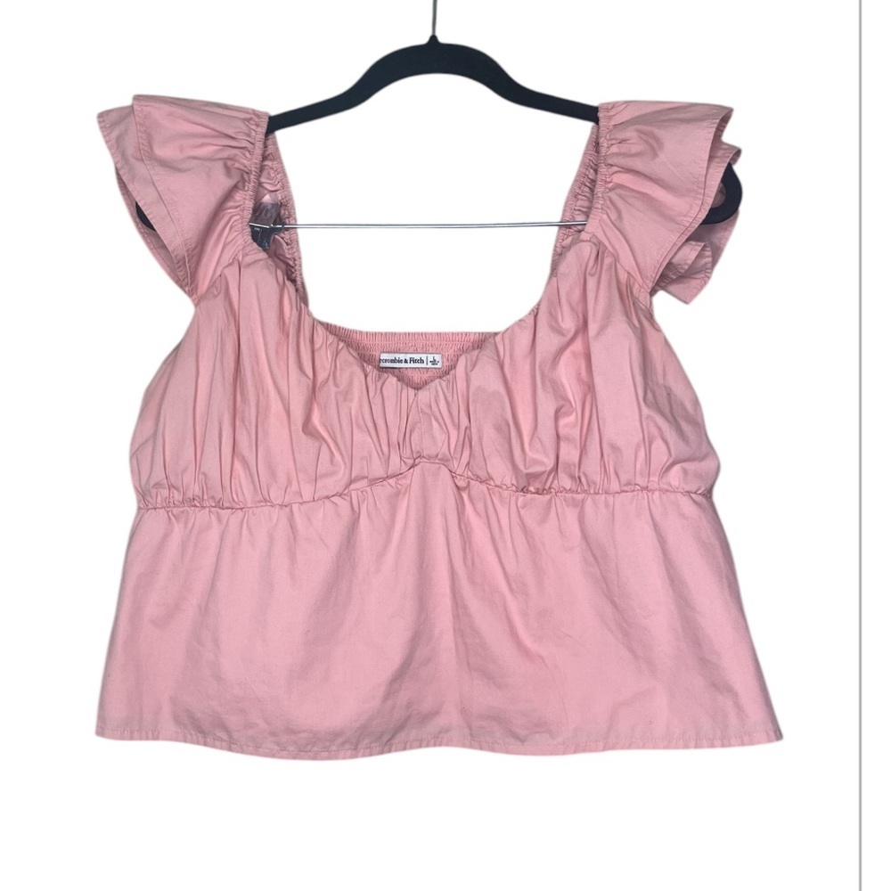 Abercrombie & Fitch Pink Ruffle Sleeve Crop Top